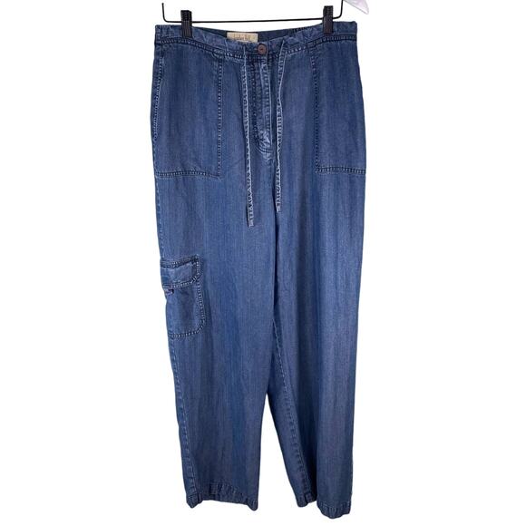 Linden Hill Straight Pants and Shirt Large Women's Blue 100% Tencel Cargo Pocket - Picture 7 of 10